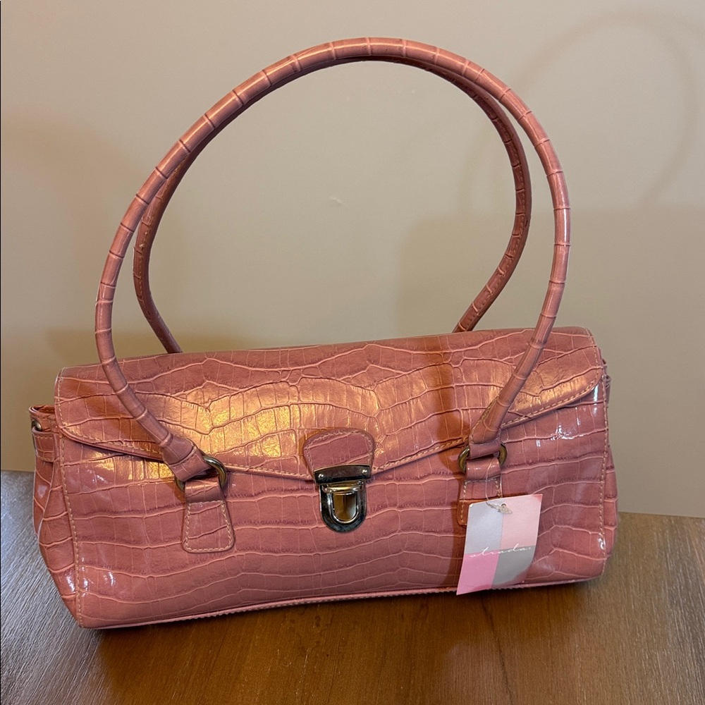 Pink Crocodile-Embossed Handbag - Picture 4 of 15